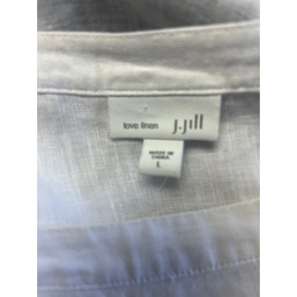 J JILL Linen Colorblock Tunic Top Women Sz L White Blue Coastal Casual Beachy - Picture 5 of 12